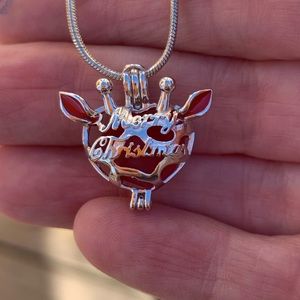 Christmas Locket Heart Reindeer Sea Glass Necklace